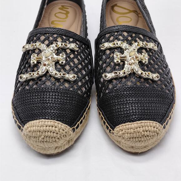 Sam Edelman Womens Espadrille Flats Size 9 Black Raffia Mesh Logo Slip On Shoes - Picture 9 of 15